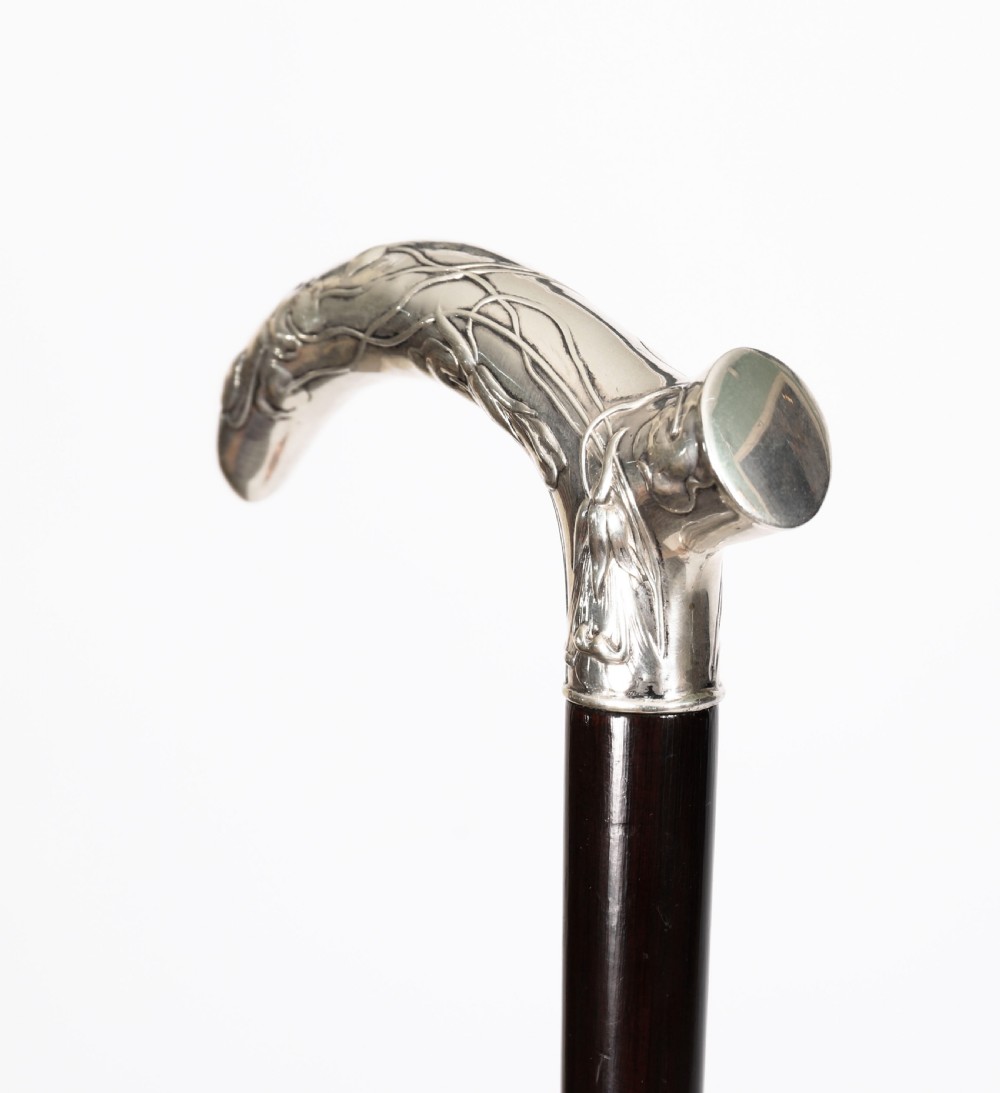 Antique French Art Nouveau Silver Topped Walking Cane Stick C1890 91cm 36inch View VII
