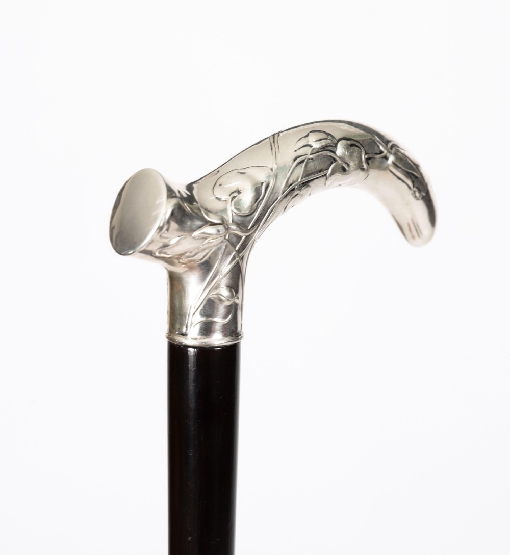 Antique French Art Nouveau Silver Topped Walking Cane Stick C1890 91cm 36inch View VIII