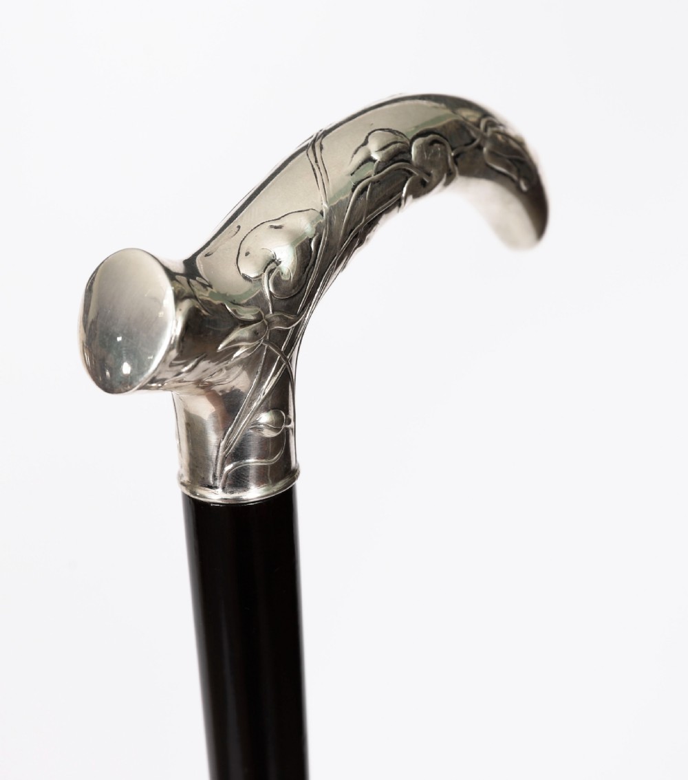 Antique French Art Nouveau Silver Topped Walking Cane Stick C1890 91cm 36inch View IX