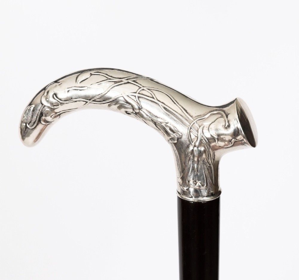 Antique French Art Nouveau Silver Topped Walking Cane Stick C1890 91cm 36inch View X