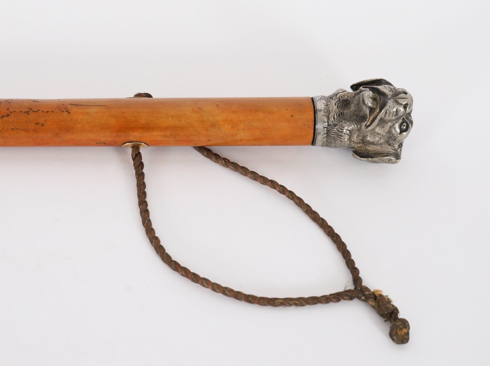Antique Dogs Head Sliver Plated Handled Walking Stick Cane 19thC 94cm / 37 inch View IV