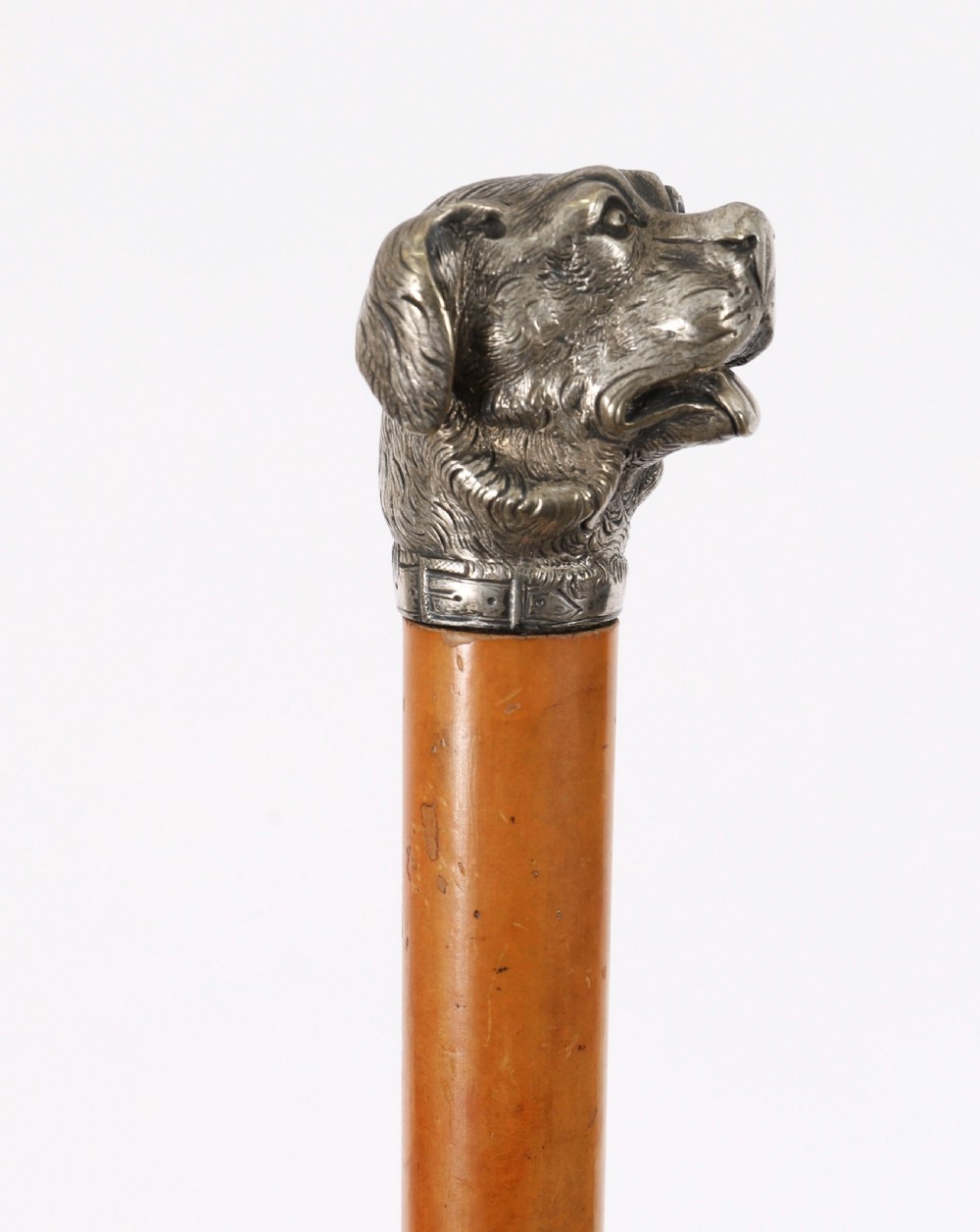 Antique Dogs Head Sliver Plated Handled Walking Stick Cane 19thC 94cm / 37 inch View IX