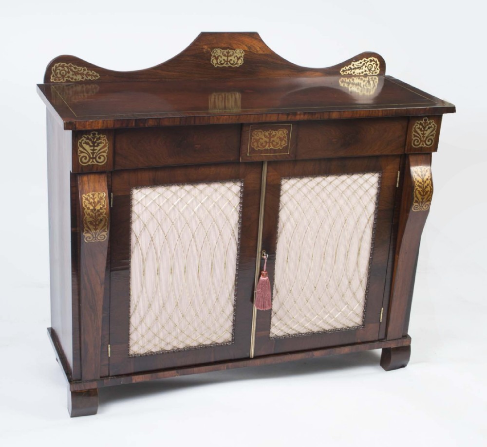 Antique Regency Brass Inlaid Cabinet Chiffonier c.1820 19th C