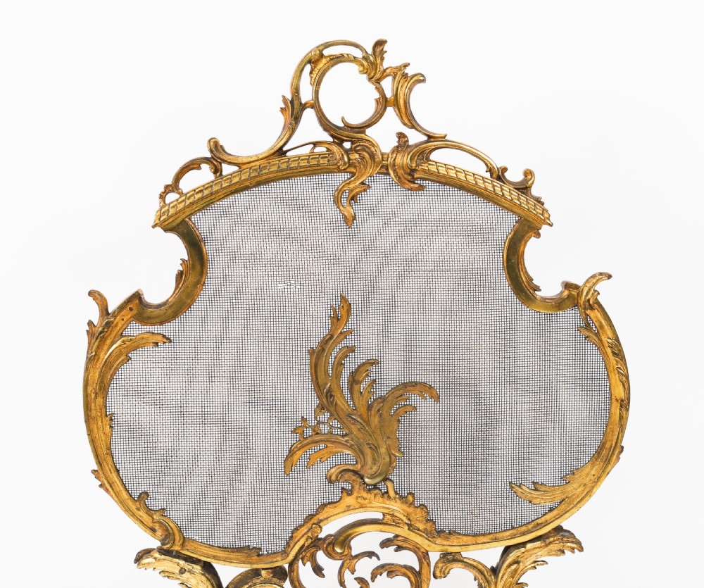 Antique French Rococo Revival Brass Fire Screen Fireguard 19th C View IV