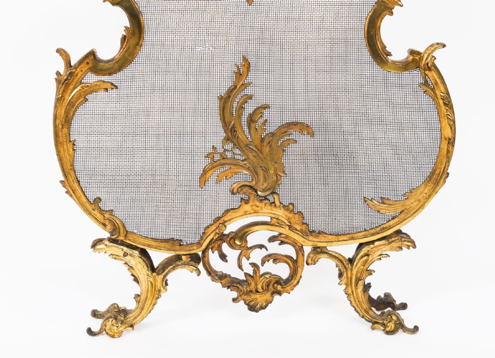 Antique French Rococo Revival Brass Fire Screen Fireguard 19th C View VI