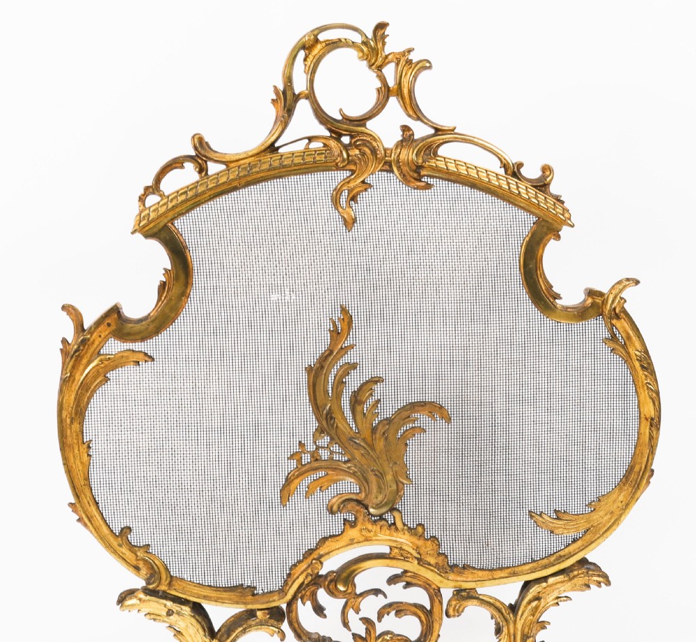 Antique French Rococo Revival Brass Fire Screen Fireguard 19th C View VII