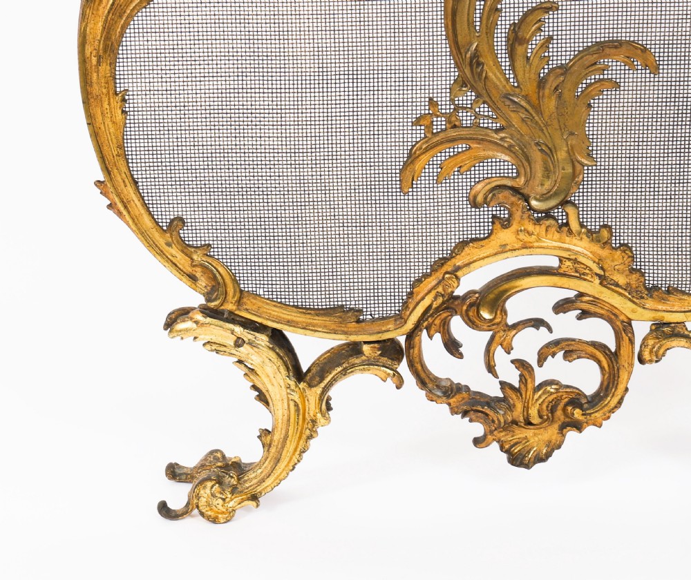 Antique French Rococo Revival Brass Fire Screen Fireguard 19th C View VIII
