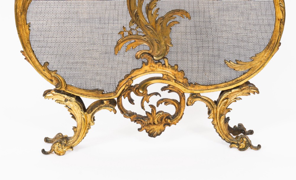 Antique French Rococo Revival Brass Fire Screen Fireguard 19th C View XI