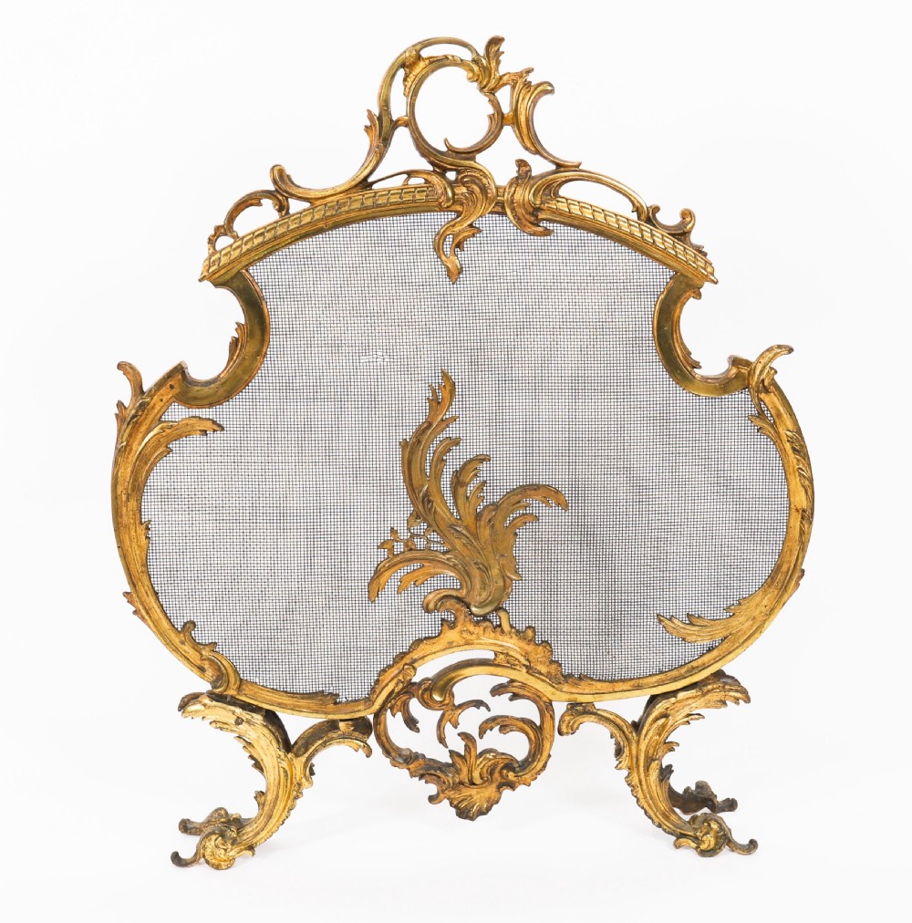 Antique French Rococo Revival Brass Fire Screen Fireguard 19th C View XII