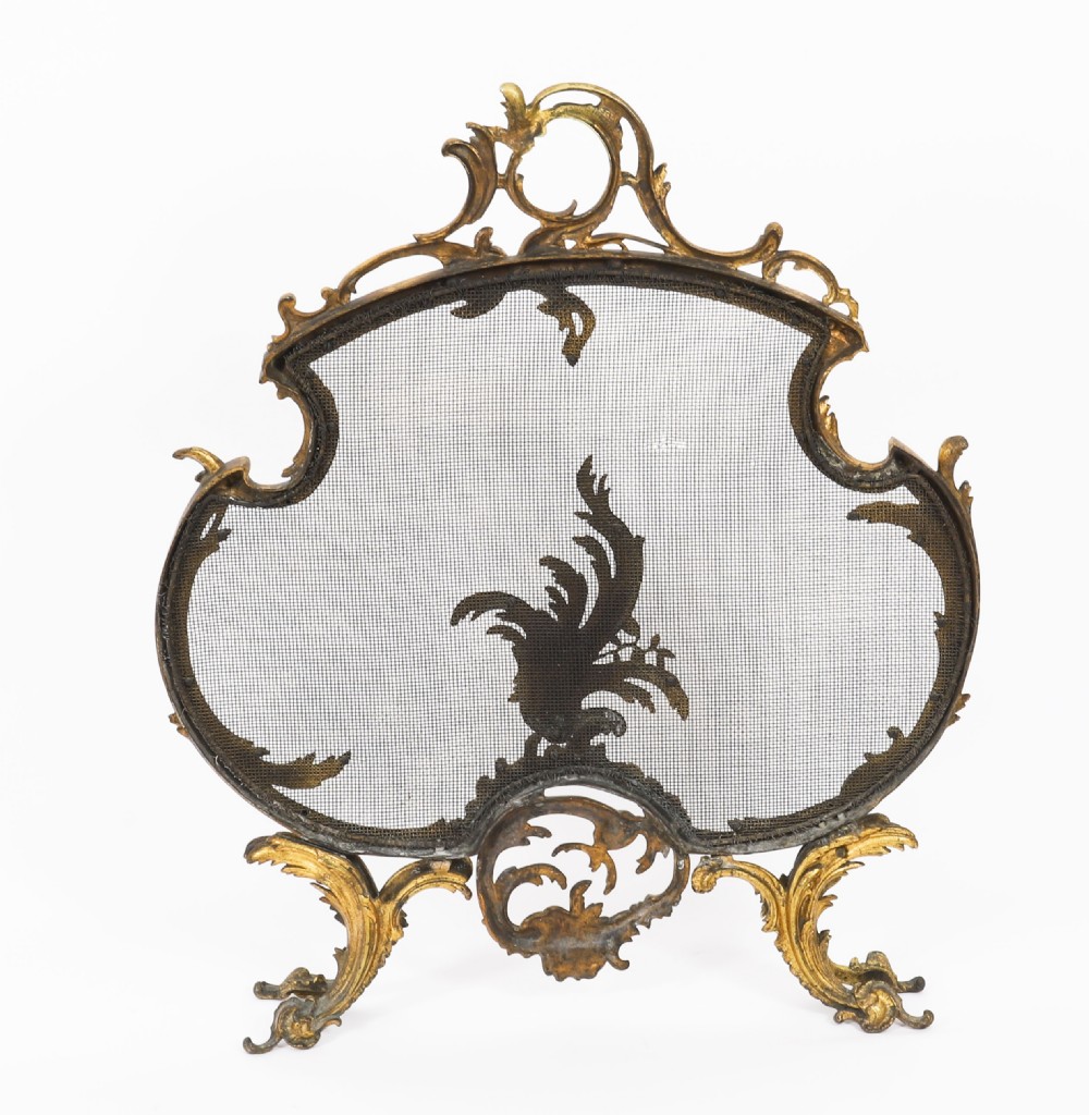 Antique French Rococo Revival Brass Fire Screen Fireguard 19th C View XIII