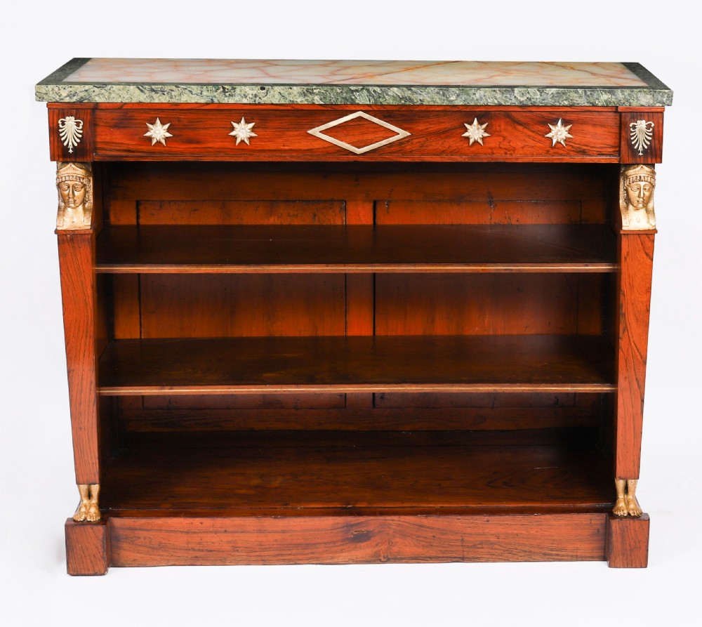 Antique French Empire Marble Top Open Bookcase Mid 19th Century