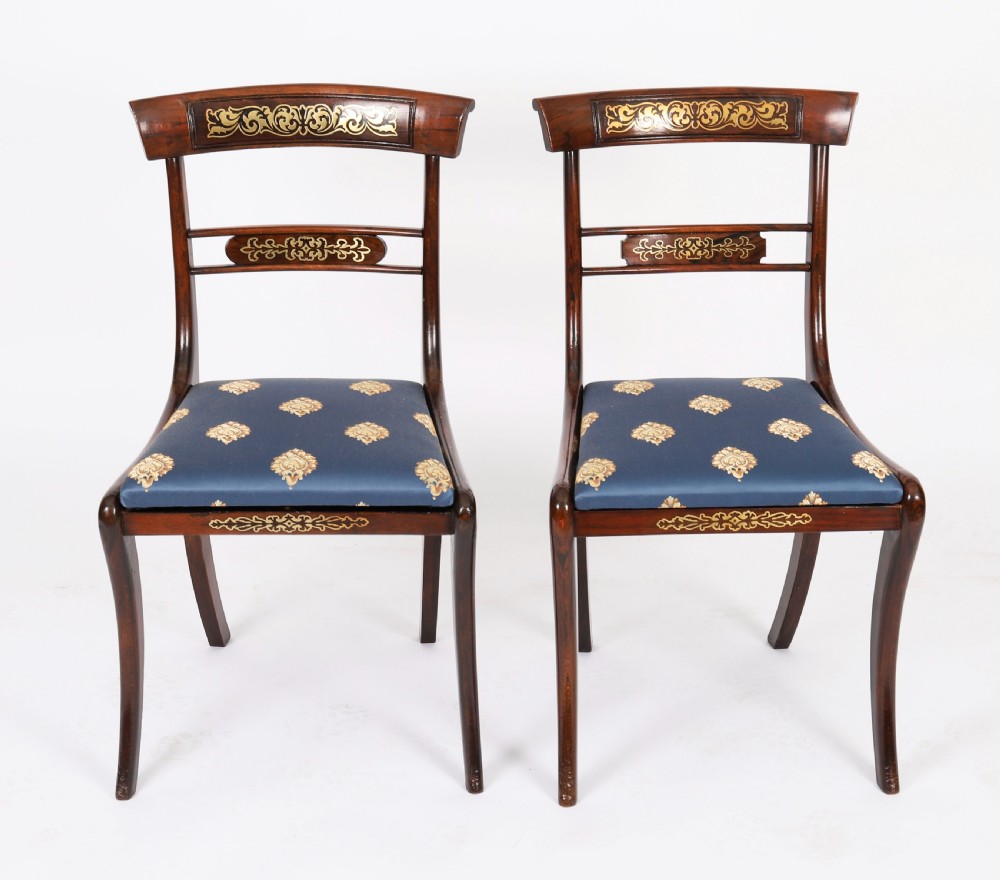 Antique Pair Regency Period Brass Inlaid Bar Back Chairs 19th C C1820