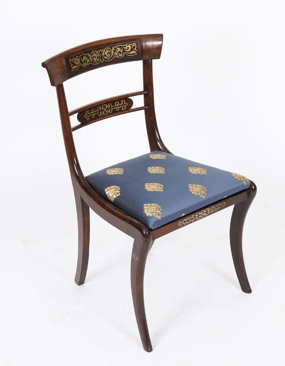 Antique Pair Regency Period Brass Inlaid Bar Back Chairs 19th C C1820 View II