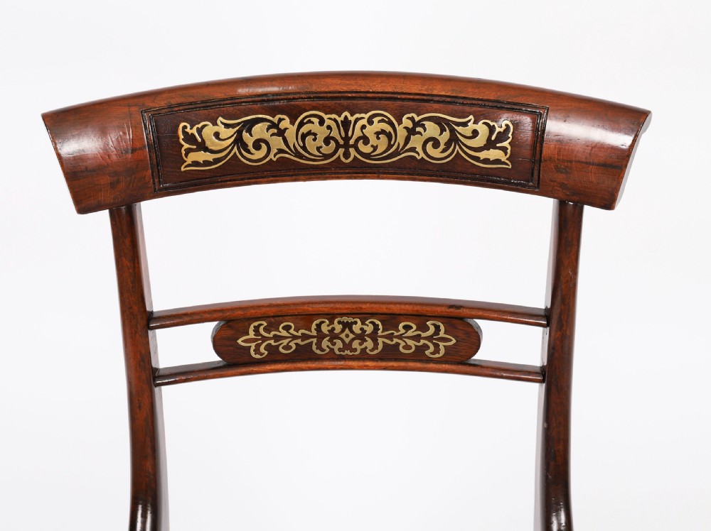 Antique Pair Regency Period Brass Inlaid Bar Back Chairs 19th C C1820 View V