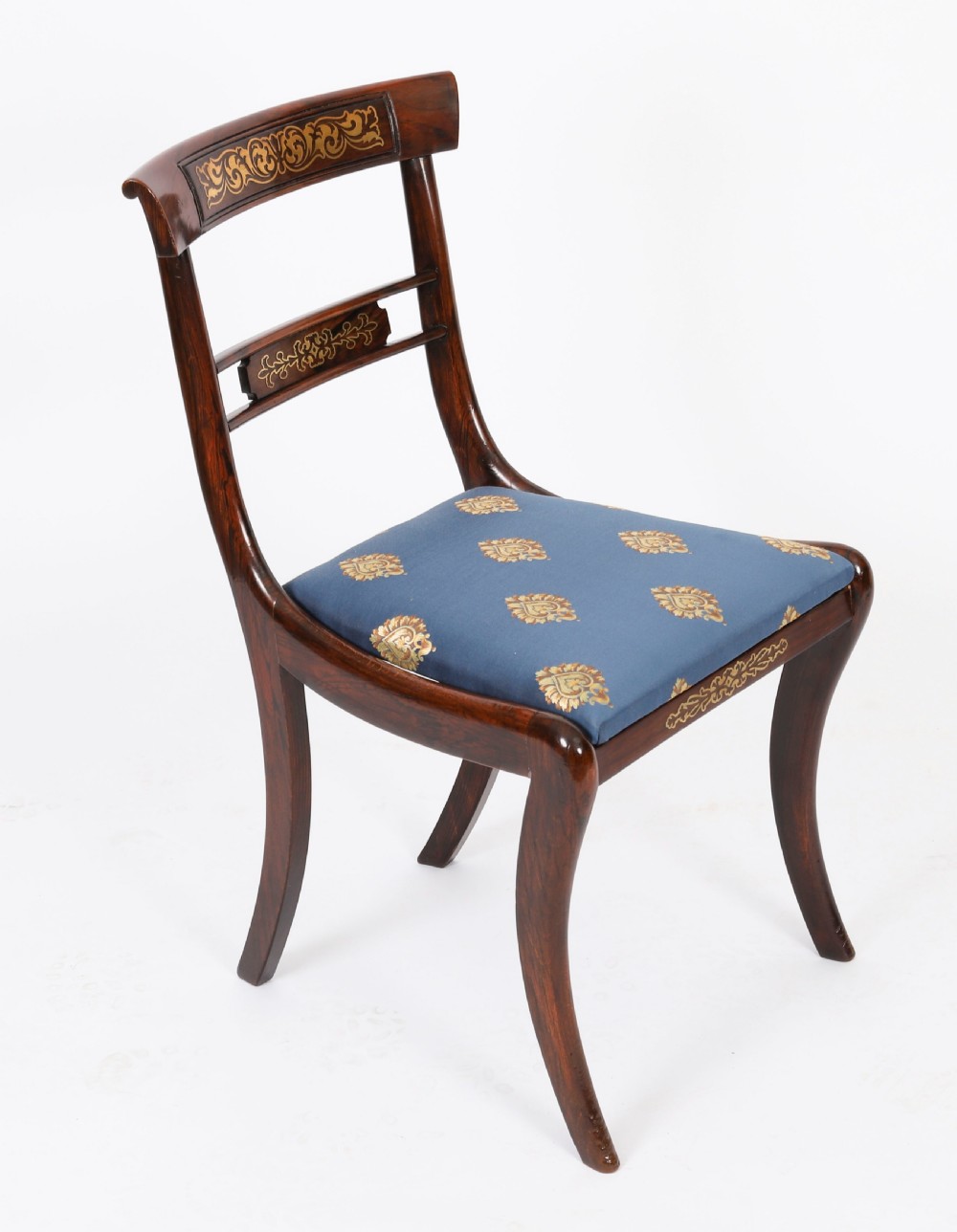 Antique Pair Regency Period Brass Inlaid Bar Back Chairs 19th C C1820 View XII