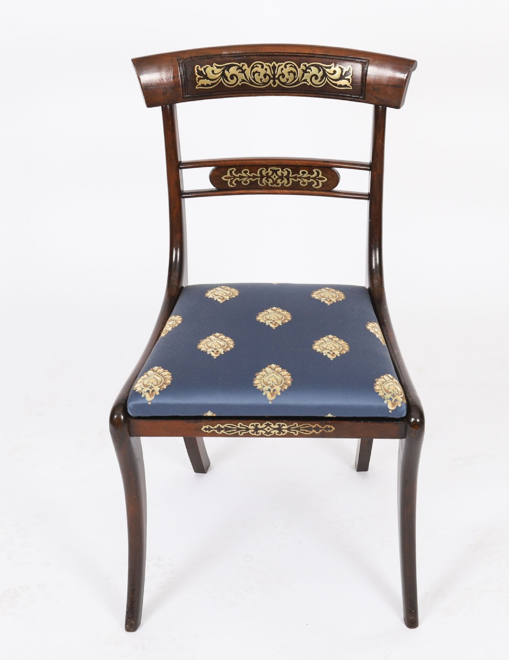 Antique Pair Regency Period Brass Inlaid Bar Back Chairs 19th C C1820 View XIII