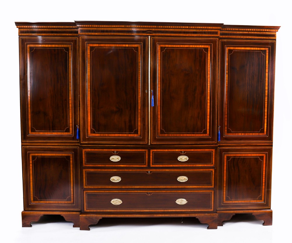 Antique George III Flame Mahogany Breakfront Wardrobe C1780 18th C