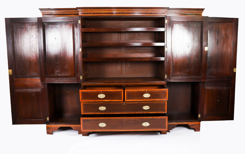 Antique George III Flame Mahogany Breakfront Wardrobe C1780 18th C View VIII