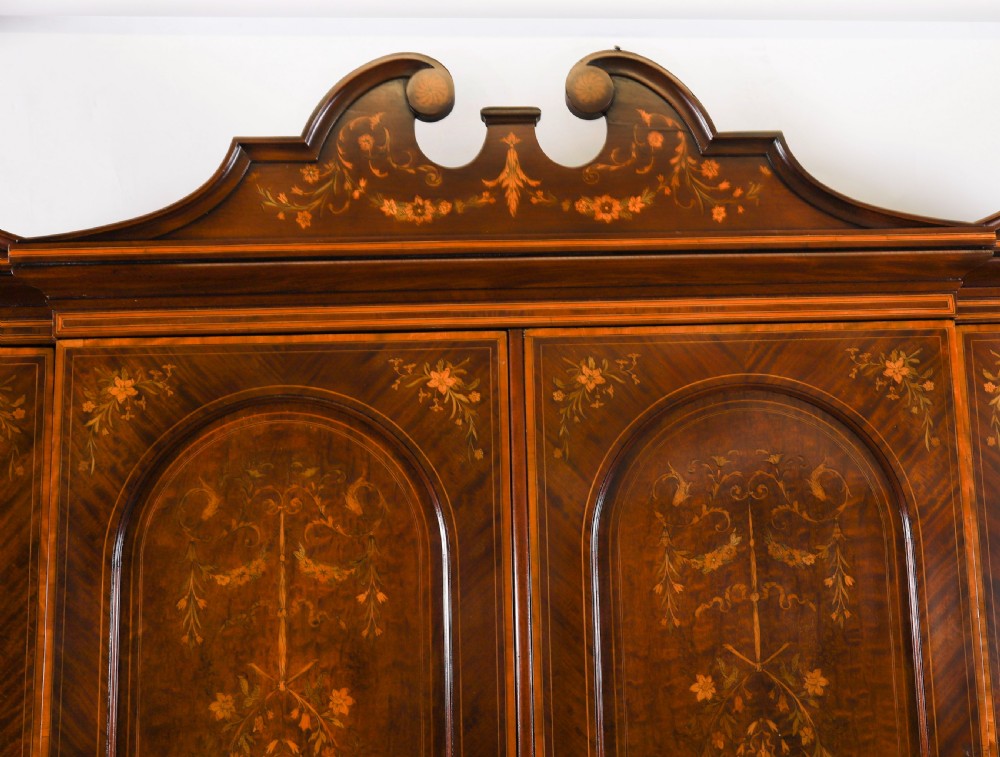 Antique Edwardian Breakfront Mahogany & Floral Marquetry Inlaid Wardrobe C1910 View IV