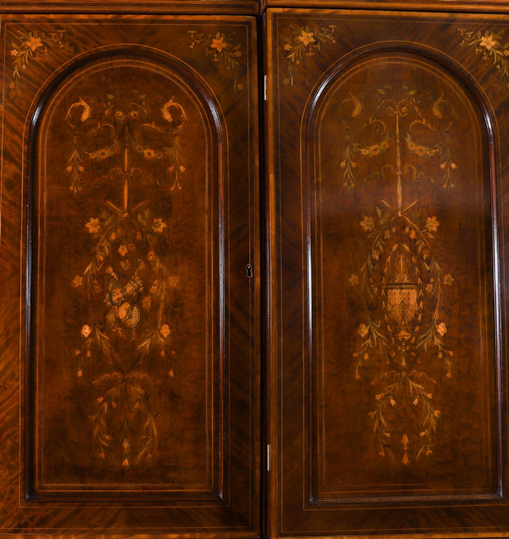 Antique Edwardian Breakfront Mahogany & Floral Marquetry Inlaid Wardrobe C1910 View V