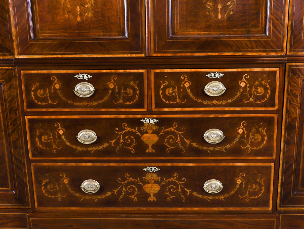 Antique Edwardian Breakfront Mahogany & Floral Marquetry Inlaid Wardrobe C1910 View VI