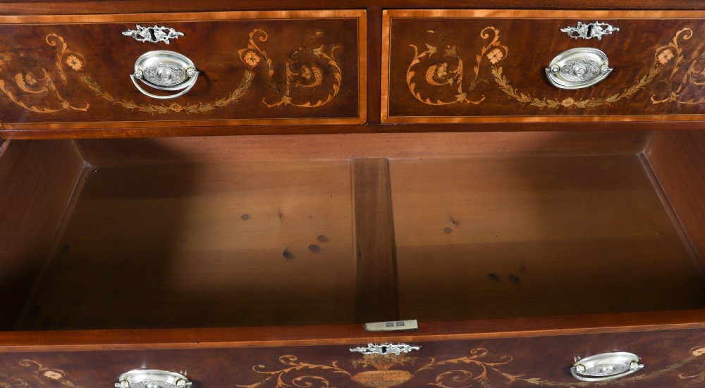 Antique Edwardian Breakfront Mahogany & Floral Marquetry Inlaid Wardrobe C1910 View VII