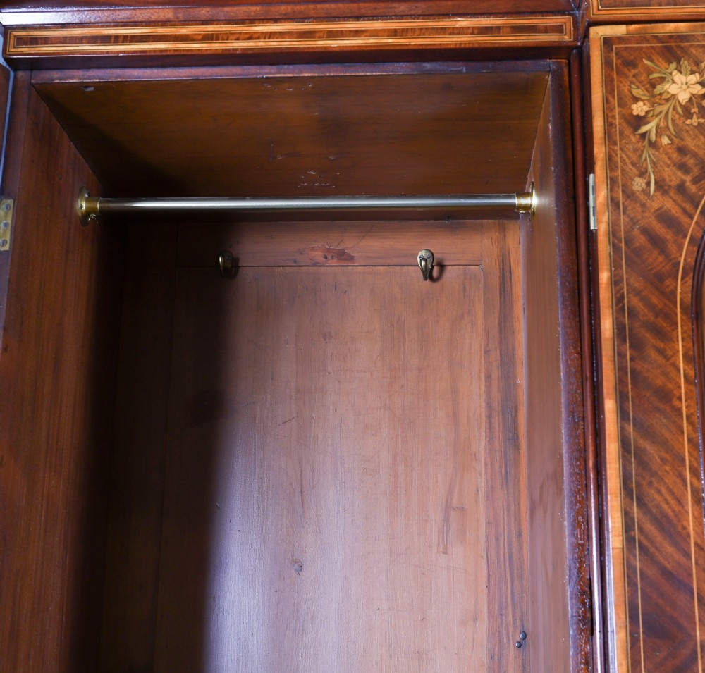 Antique Edwardian Breakfront Mahogany & Floral Marquetry Inlaid Wardrobe C1910 View XIII