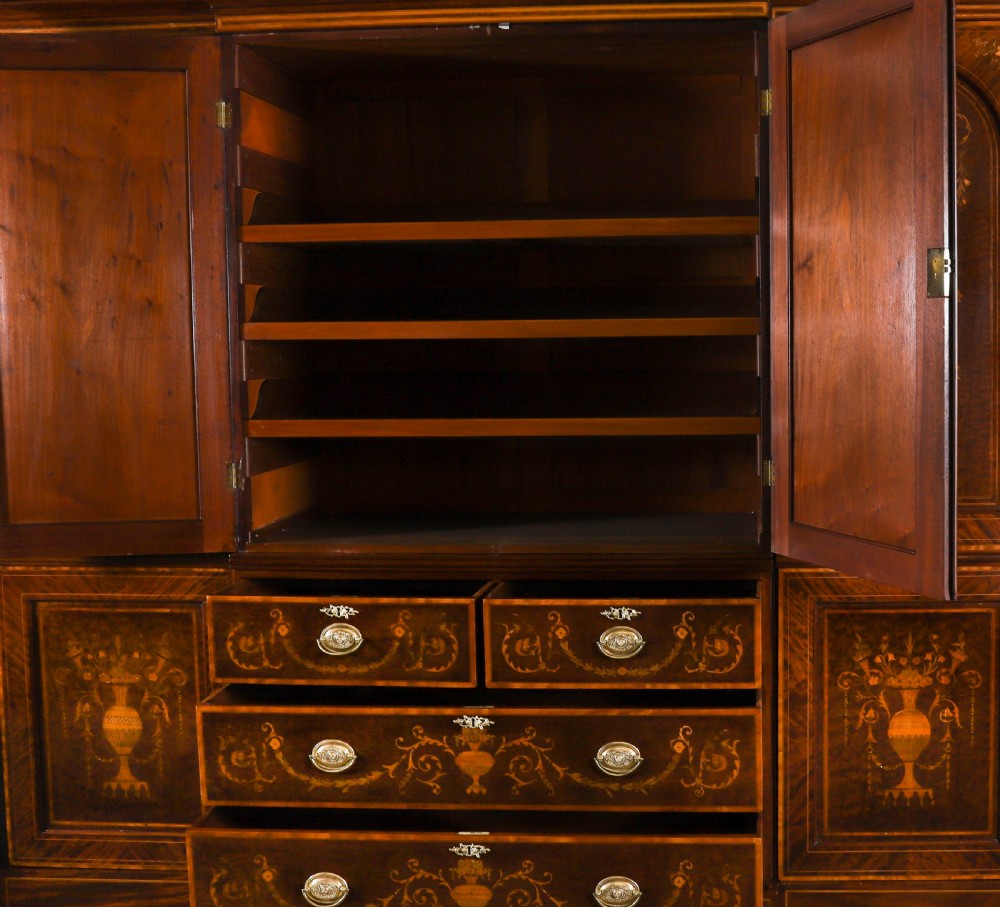 Antique Edwardian Breakfront Mahogany & Floral Marquetry Inlaid Wardrobe C1910 View XIV