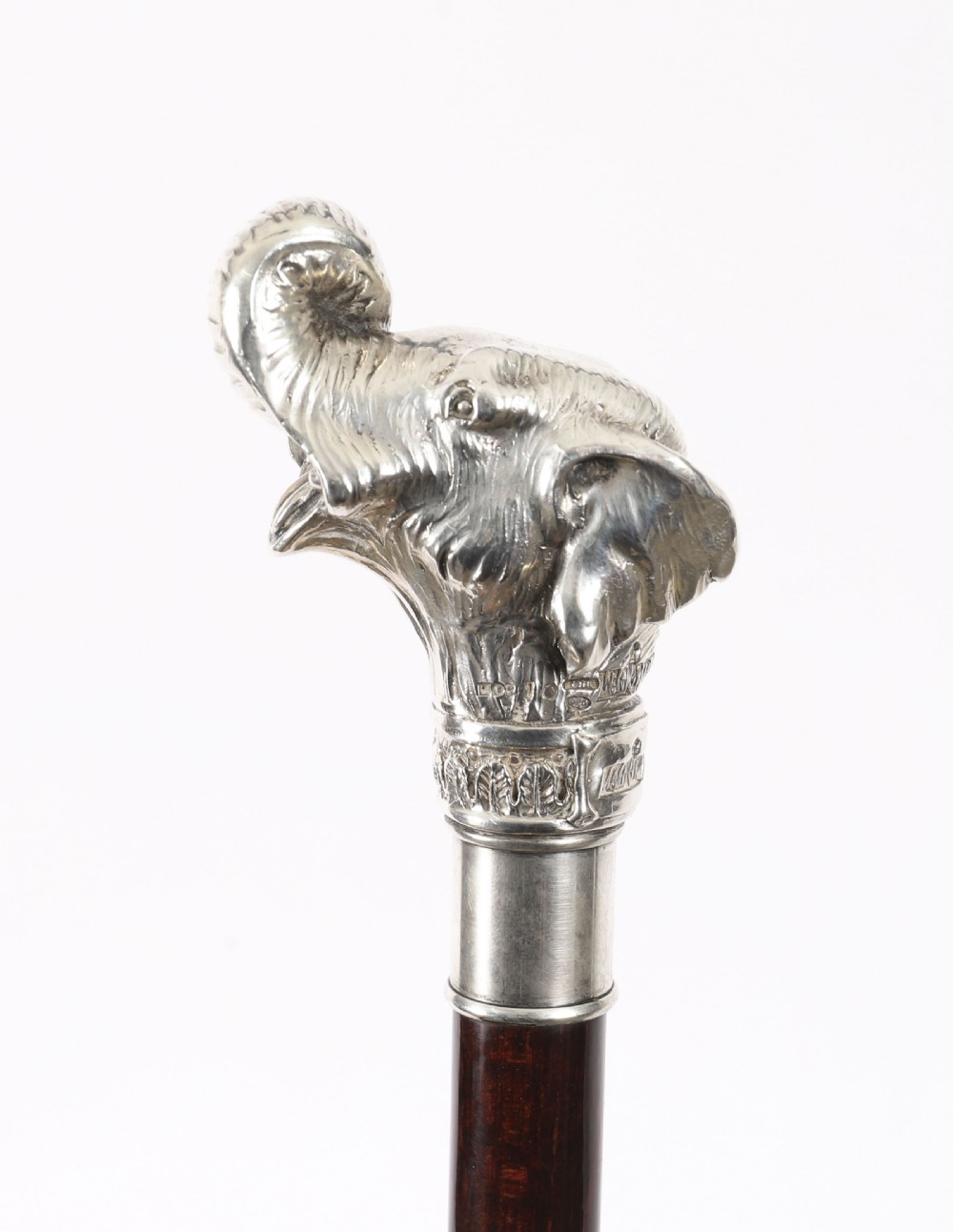 Antique Sterling Silver Elephant Walking Cane Stick 19th C 94cm/37inches View II