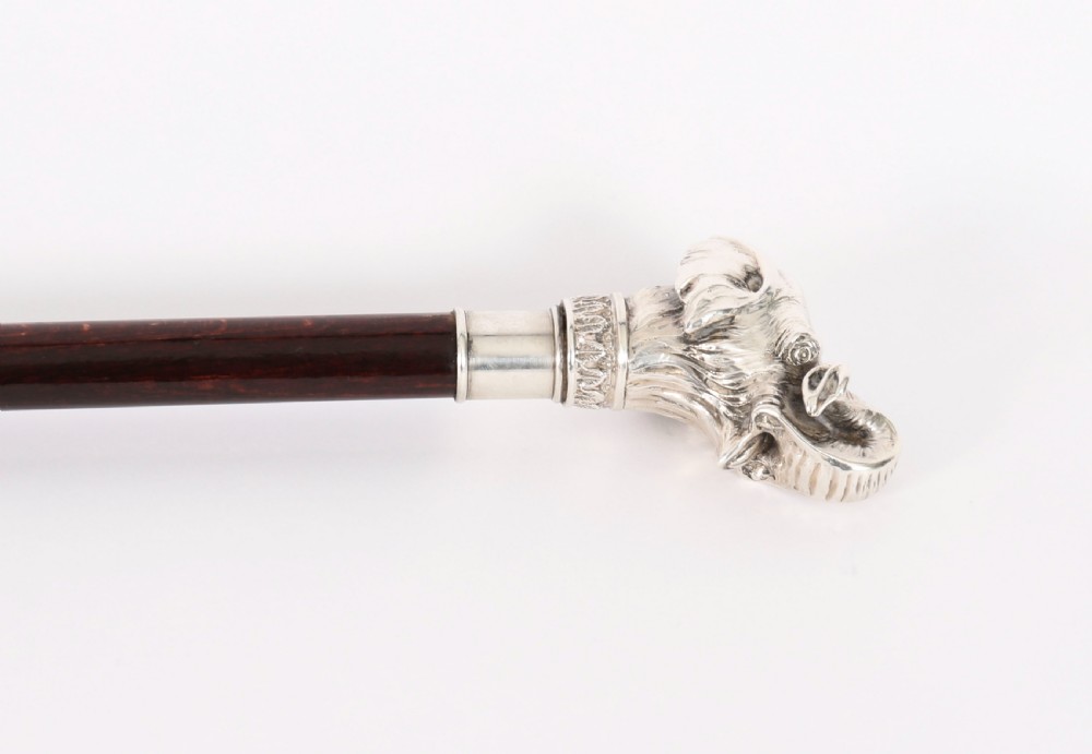Antique Sterling Silver Elephant Walking Cane Stick 19th C 94cm/37inches View IV