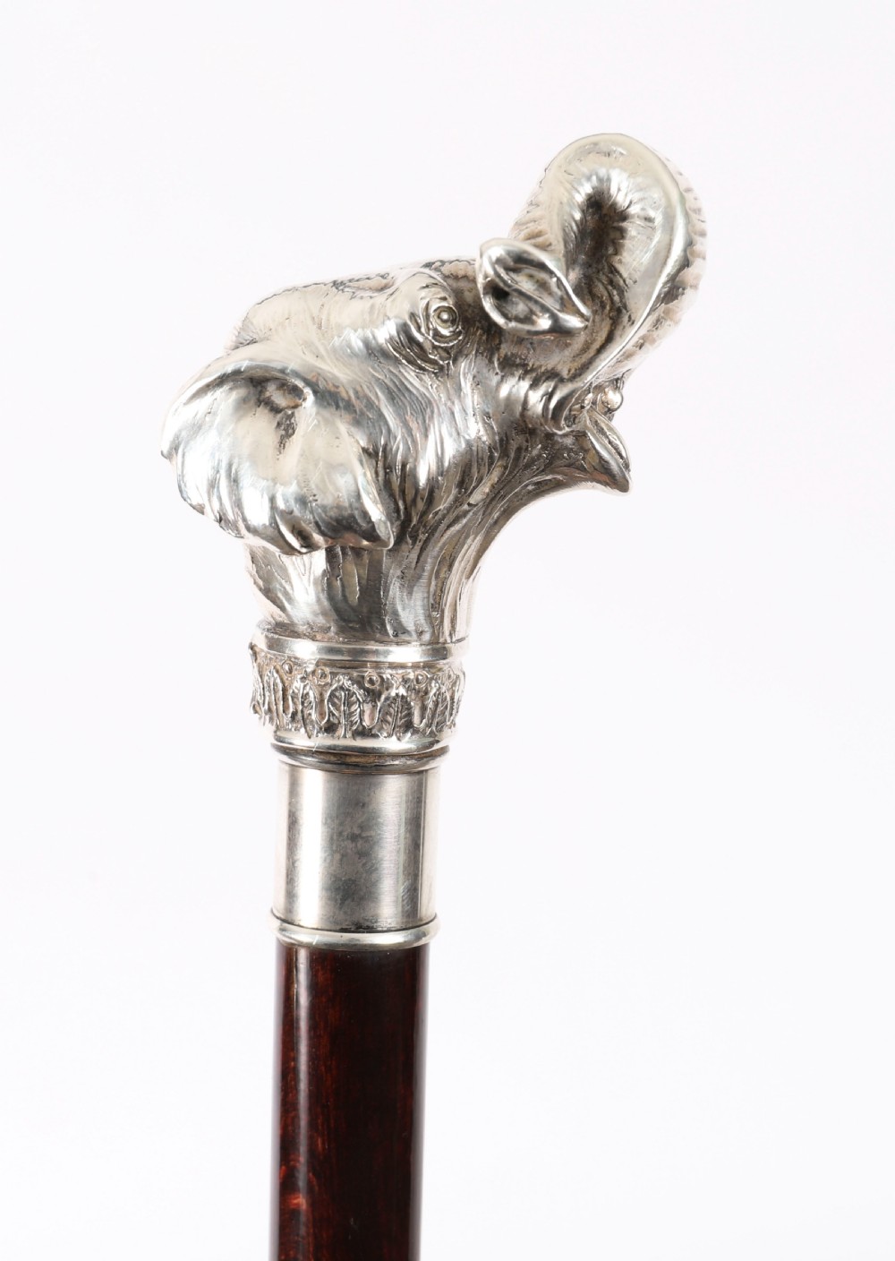 Antique Sterling Silver Elephant Walking Cane Stick 19th C 94cm/37inches View VII