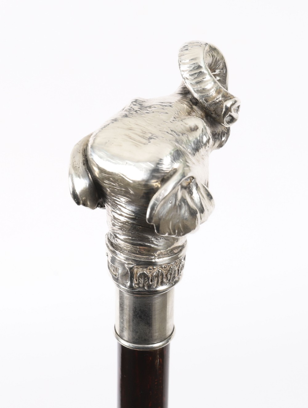 Antique Sterling Silver Elephant Walking Cane Stick 19th C 94cm/37inches View X