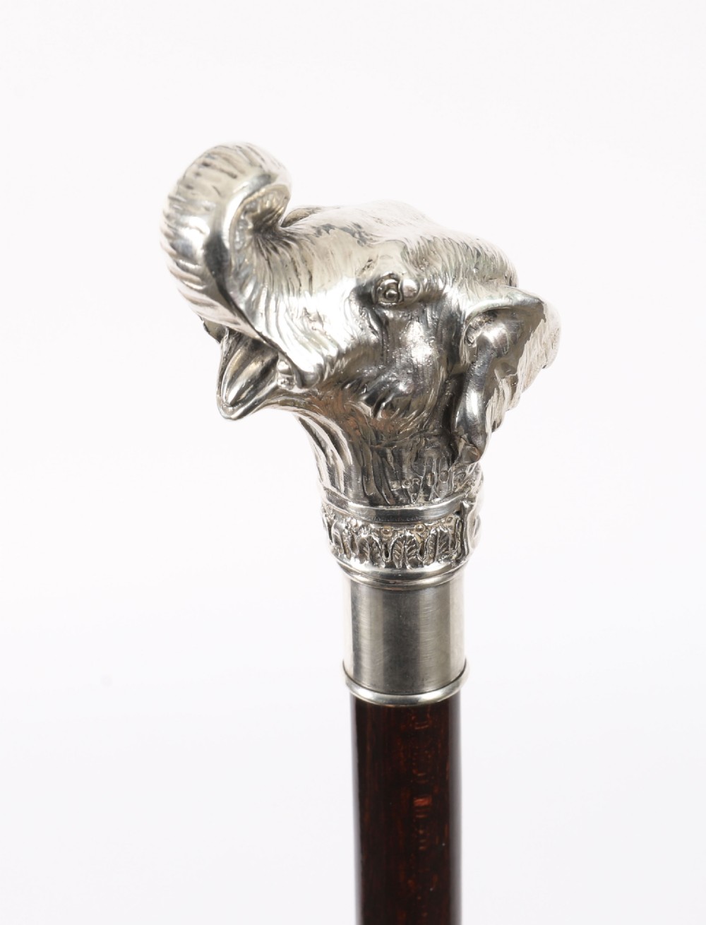 Antique Sterling Silver Elephant Walking Cane Stick 19th C 94cm/37inches View XI