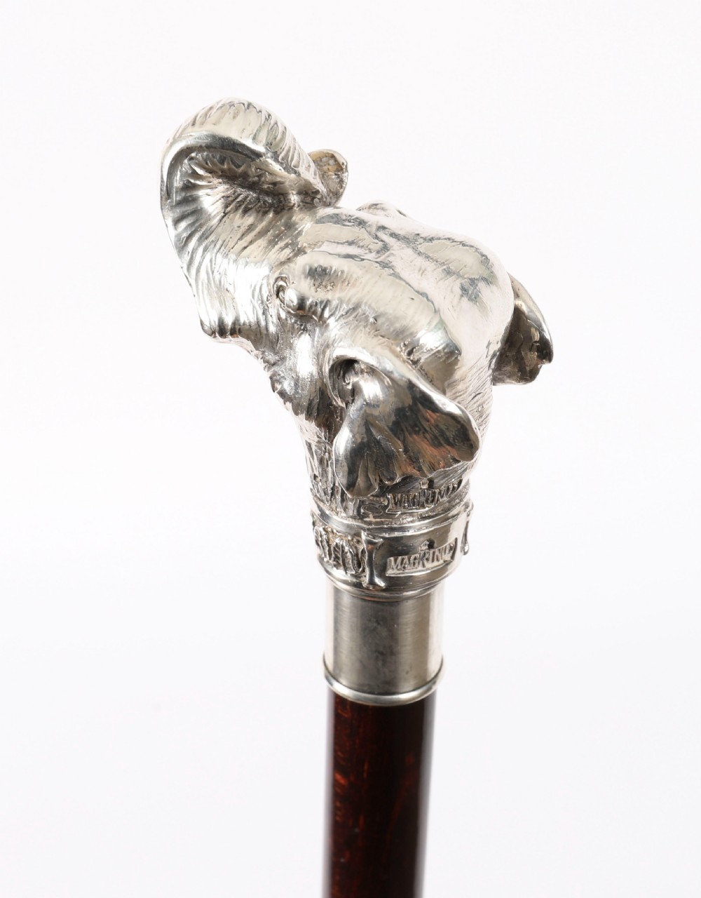 Antique Sterling Silver Elephant Walking Cane Stick 19th C 94cm/37inches View XII