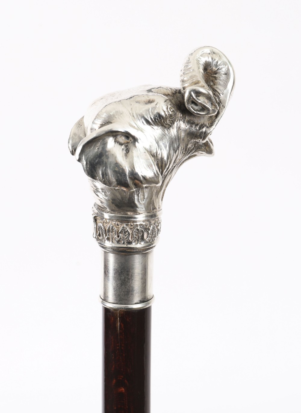 Antique Sterling Silver Elephant Walking Cane Stick 19th C 94cm/37inches View XV