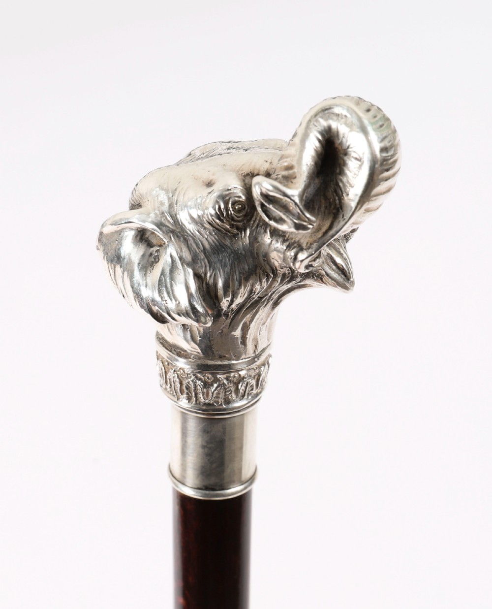 Antique Sterling Silver Elephant Walking Cane Stick 19th C 94cm/37inches View XVI