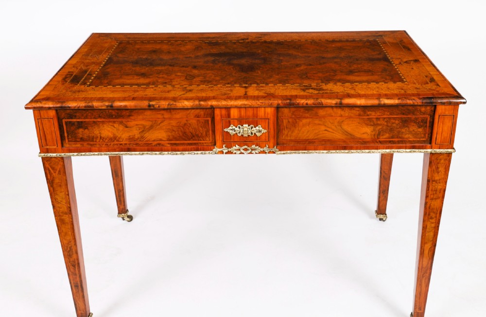 Antique Victorian Burr Walnut Writing Table Bureau Plat 19th C View III