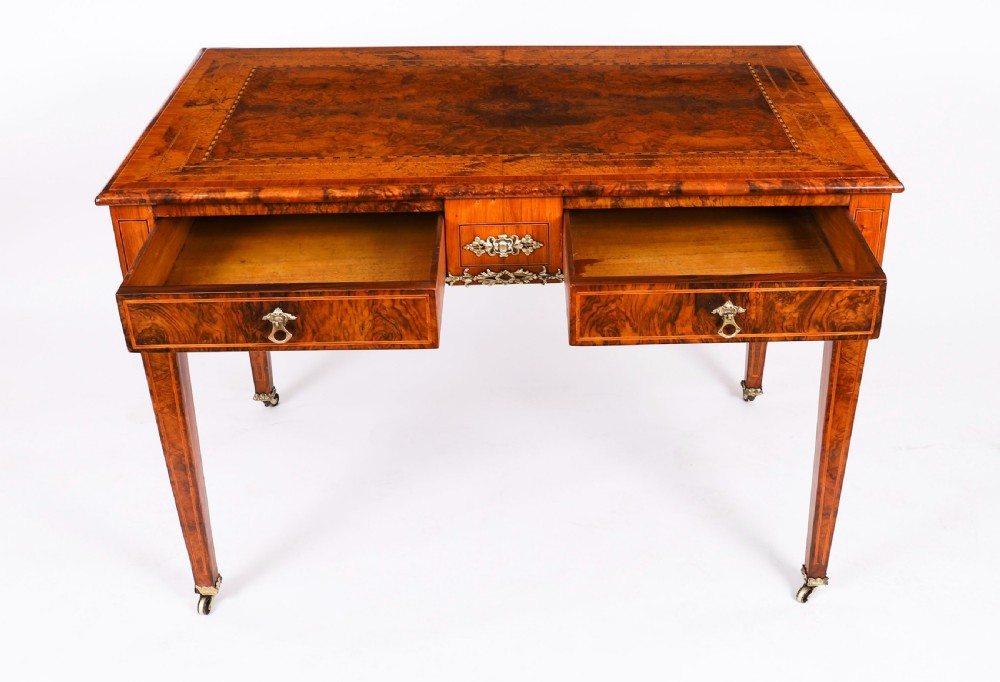 Antique Victorian Burr Walnut Writing Table Bureau Plat 19th C View IV