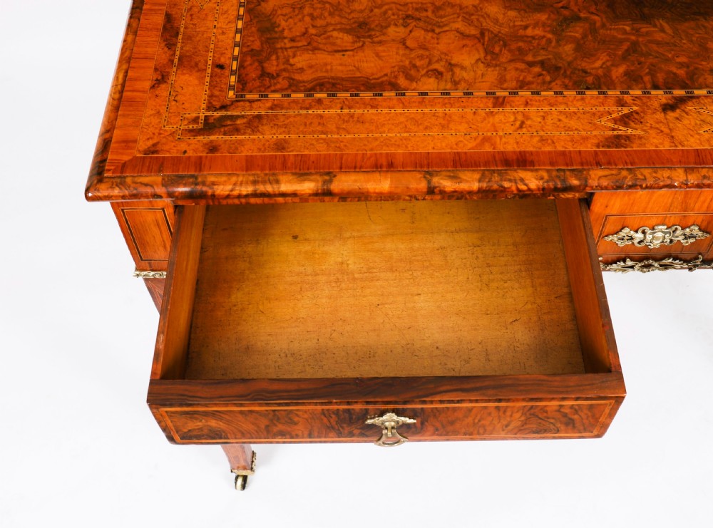 Antique Victorian Burr Walnut Writing Table Bureau Plat 19th C View V