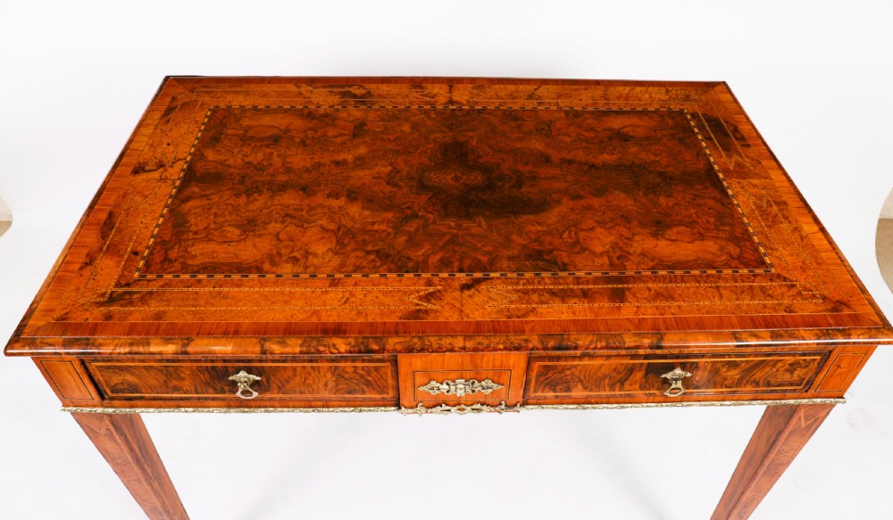 Antique Victorian Burr Walnut Writing Table Bureau Plat 19th C View VII
