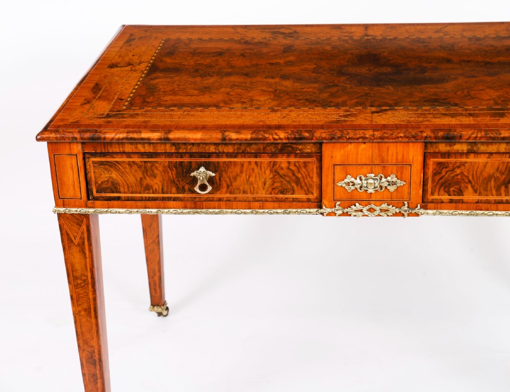 Antique Victorian Burr Walnut Writing Table Bureau Plat 19th C View VIII