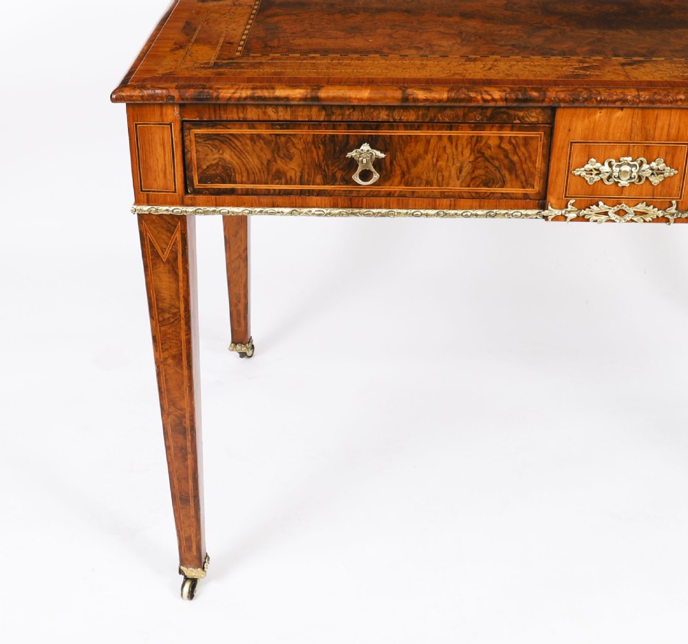 Antique Victorian Burr Walnut Writing Table Bureau Plat 19th C View IX