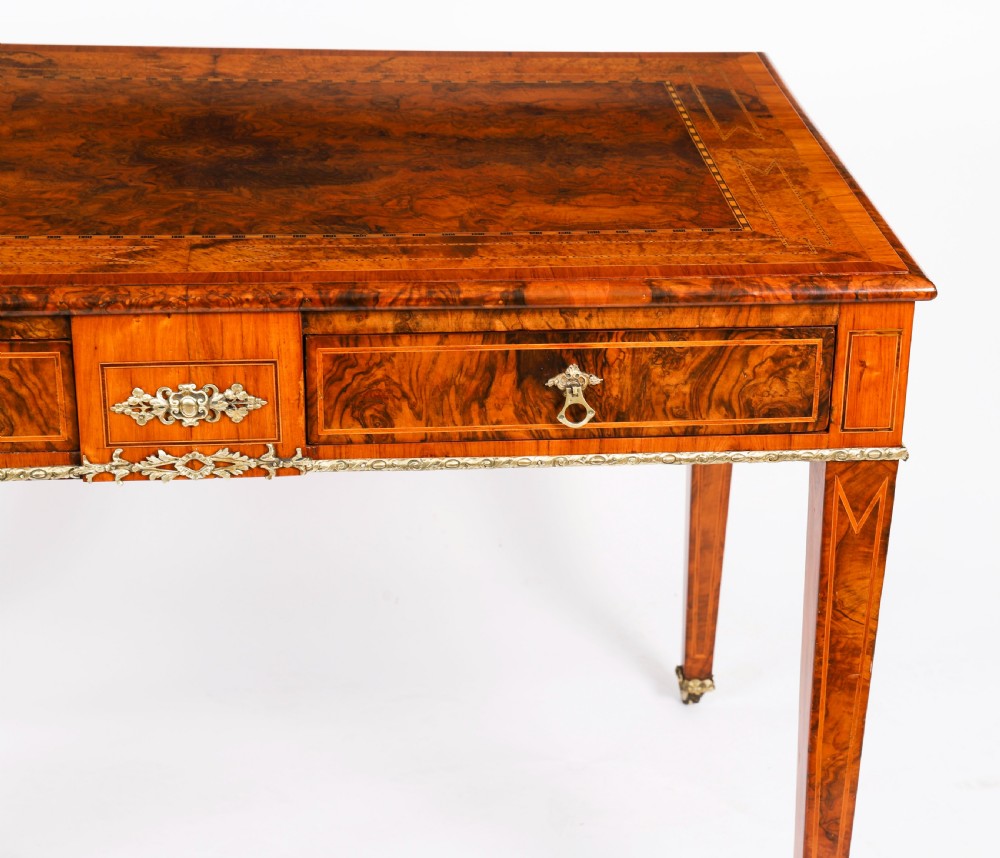 Antique Victorian Burr Walnut Writing Table Bureau Plat 19th C View X