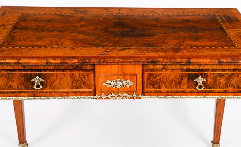 Antique Victorian Burr Walnut Writing Table Bureau Plat 19th C View XII