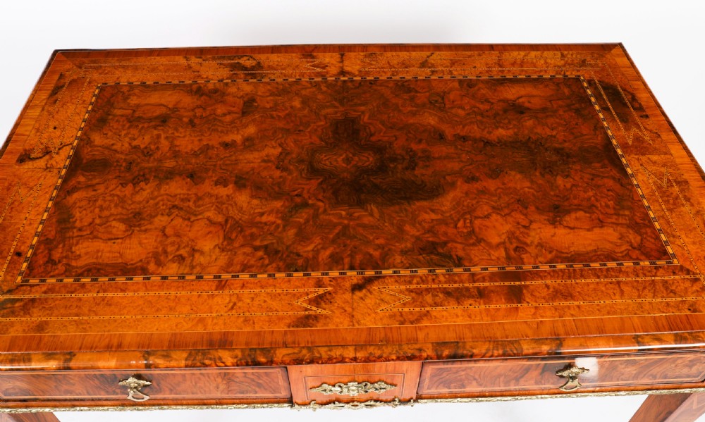 Antique Victorian Burr Walnut Writing Table Bureau Plat 19th C View XIV