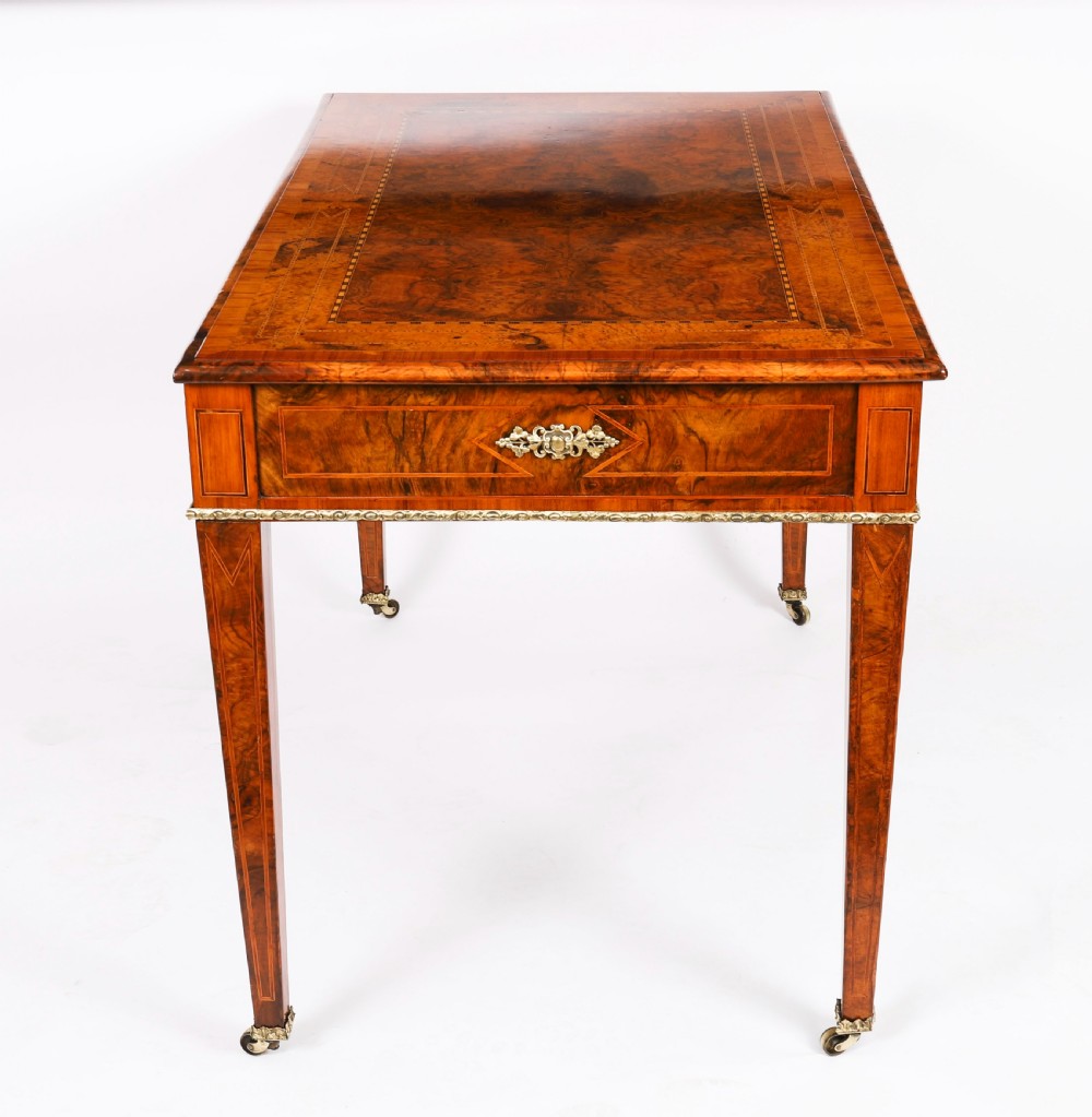 Antique Victorian Burr Walnut Writing Table Bureau Plat 19th C View XV