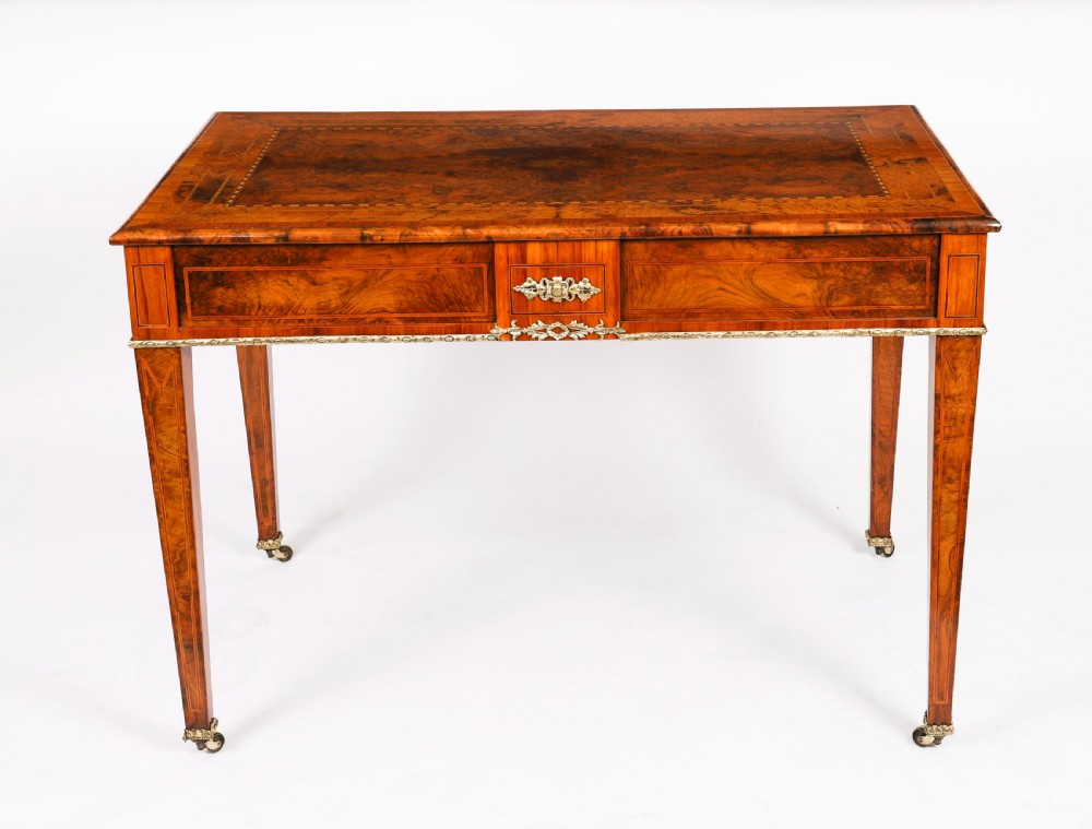 Antique Victorian Burr Walnut Writing Table Bureau Plat 19th C View XVI