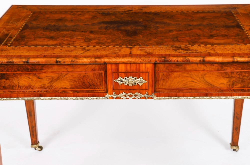 Antique Victorian Burr Walnut Writing Table Bureau Plat 19th C View XVII