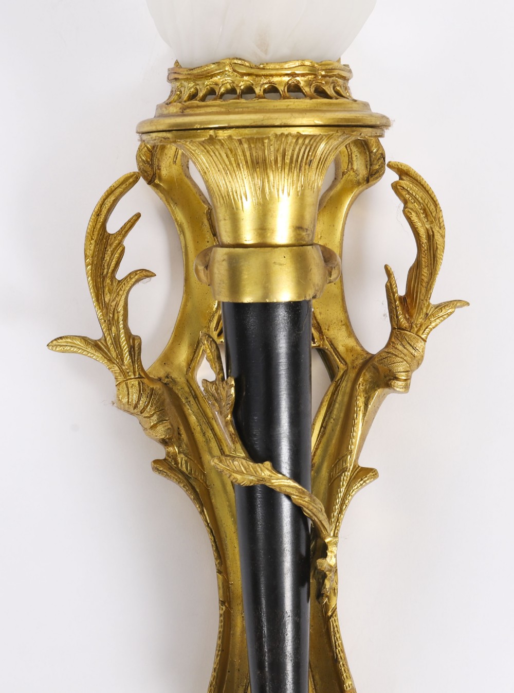 Antique Pair Rococo Revival Ormolu & Glass Flaming Torch Wall lights c.1900 View VI