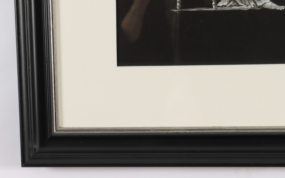 A framed monochrome 19th-century gouache painting depicting the mythological figures Venus seated on a classical stool and Cupid standing before her. View IV